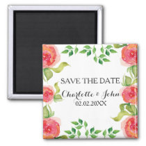 coral pink watercolor floral save the Date Magnet