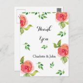 coral pink watercolor floral Thank You notes (Front/Back)