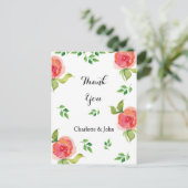 coral pink watercolor floral Thank You notes (Standing Front)