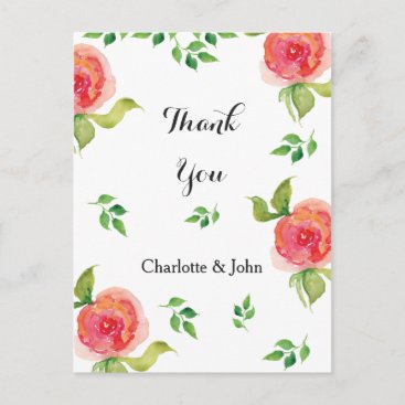 coral pink watercolor floral Thank You notes