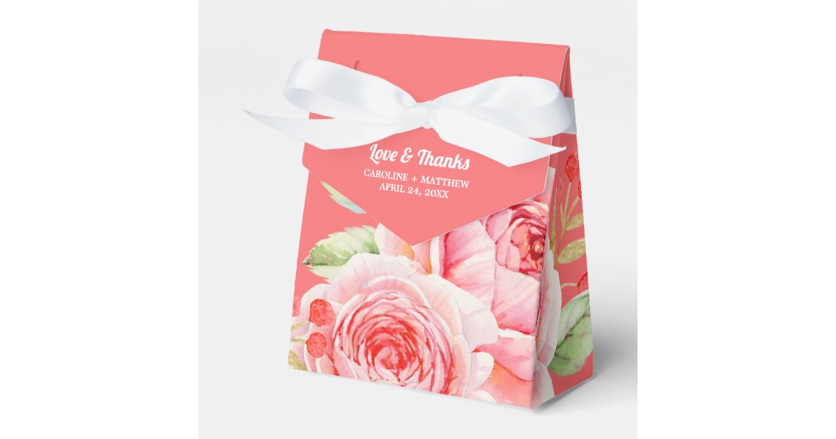 Coral Pink Watercolor Floral Wedding Favor Boxes | Zazzle