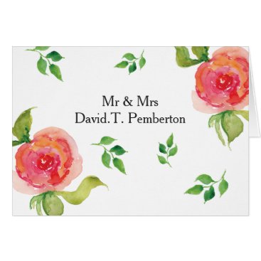 coral pink watercolor floral Wedding Place Cards