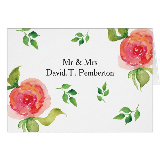 coral pink watercolor floral Wedding Place Cards (Front Horizontal)