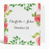 coral pink watercolor floral wedding Planner Binder (Front/Inside)