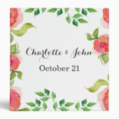 coral pink watercolor floral wedding Planner Binder (Front)