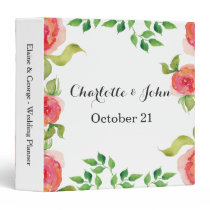 coral pink watercolor floral wedding Planner Binder