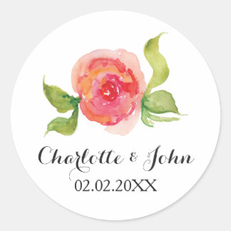 coral pink watercolor floral wedding stickers