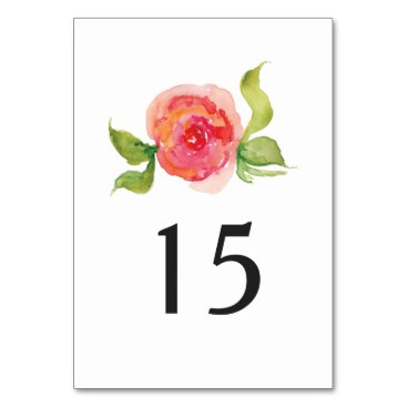 coral pink watercolor floral wedding table number