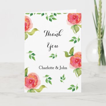coral pink watercolor floral wedding Thank You