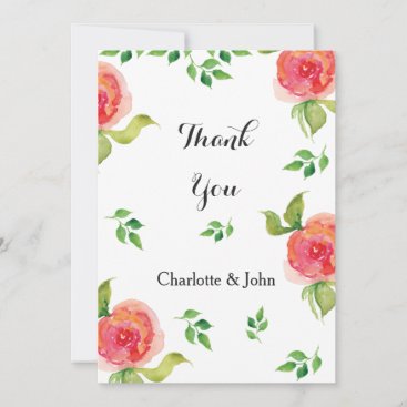 coral pink watercolor floral wedding Thank You Invitation