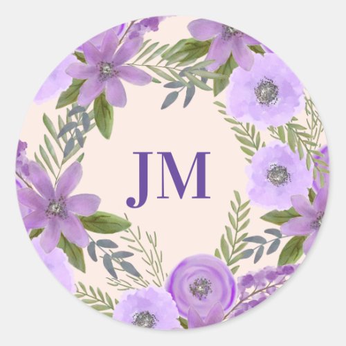 Coral Pink Watercolor Flower Bouquet  Classic Round Sticker