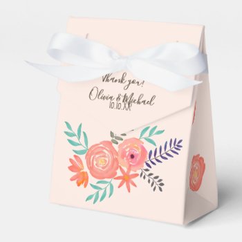 Coral Pink Watercolor Flower Bouquet Wedding Favor Boxes by DesignByLang at Zazzle