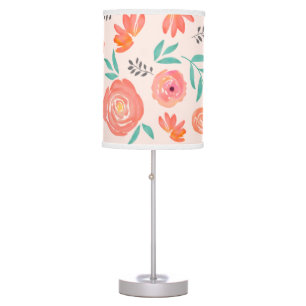 Coral Pink Watercolor Flower Pattern Table Lamp