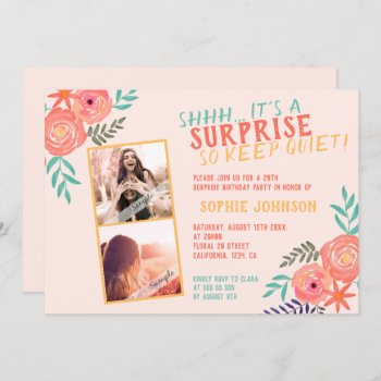 Coral Pink Watercolor Flower Surprise Party Invitation by DesignByLang at Zazzle