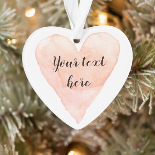 Coral pink watercolor heart drawing Christmas Ornament