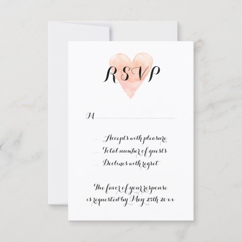 Coral pink watercolor heart RSVP wedding cards