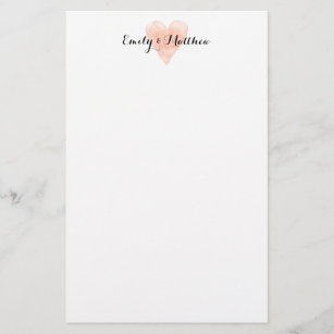 Coral pink watercolor heart wedding stationery