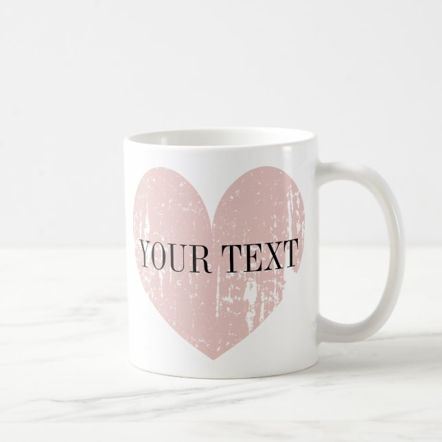 Coral pink weathered heart personalized coffee mug (Right)