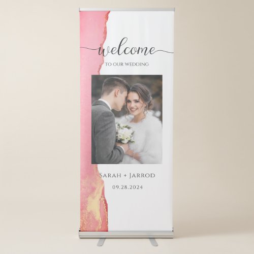 Coral Pink Wedding Welcome  Retractable Banner