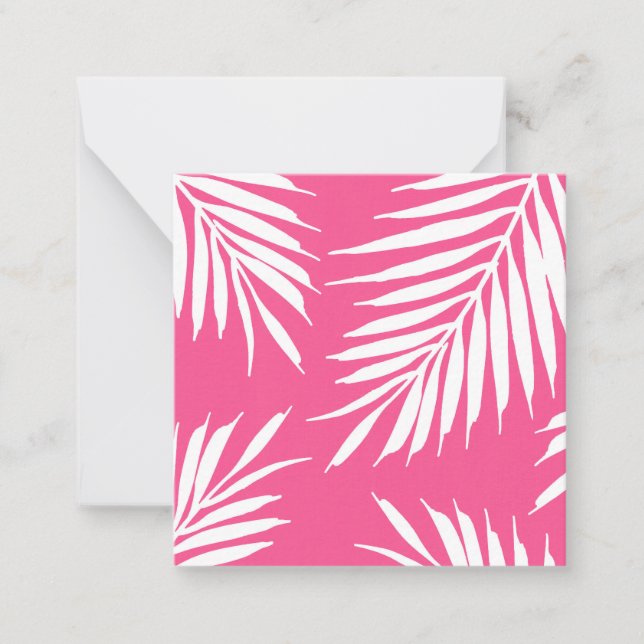 Coral Pink, White Acrylic Palm Leaves   Note Card (Front)