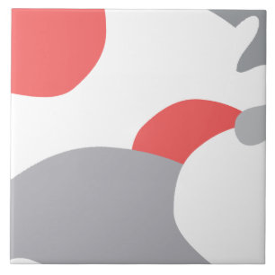 Coral Pink White and Grey Abstract Art Ceramic Tile