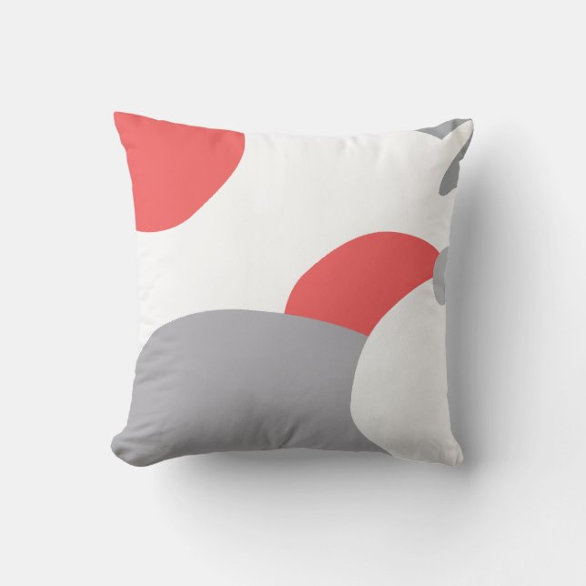 Coral Pink White and Grey Abstract Art Cushion (Front)