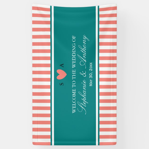 Coral Pink, White And Teal Wedding Banner