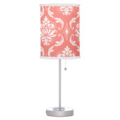 Coral Pink White Classic Damask Pattern Table Lamp (Left)