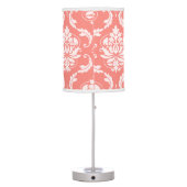 Coral Pink White Classic Damask Pattern Table Lamp (Back)