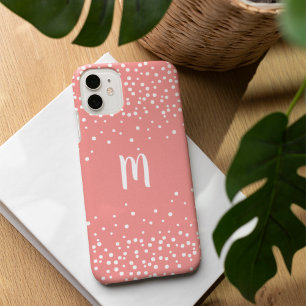 Coral Pink & White Confetti Monogram iPhone 16 Case