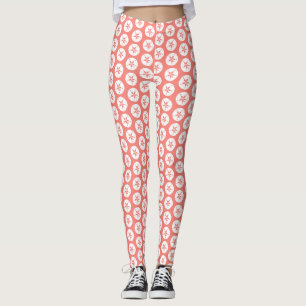 Coral Pink White Sand Dollar Summer Beach Printed Leggings