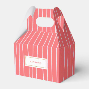 Coral Pink White Stripe Pattern Wedding Favor Box