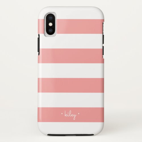 Coral Pink  White Stripe Personalized iPhone XS Case