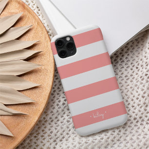 Coral Pink & White Stripe Personalized iPhone XS Case