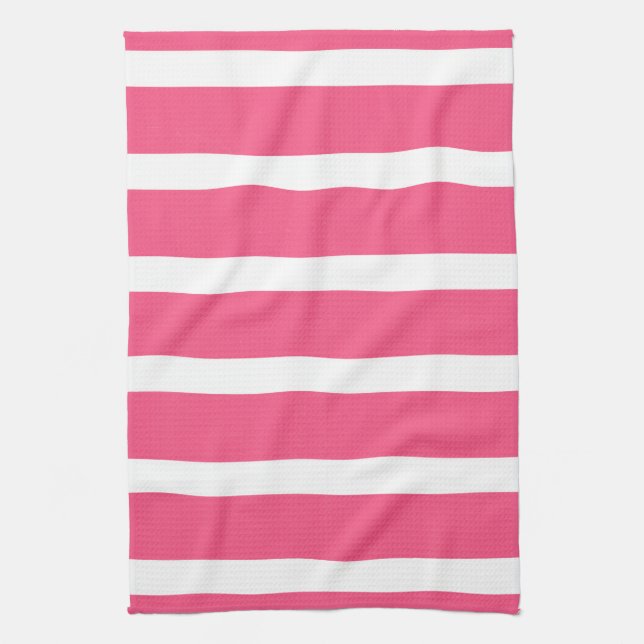 Coral Pink White Stripes Kitchen Towel (Vertical)