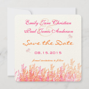 Coral & Pink Wild Flower Bee Wedding Save the Date