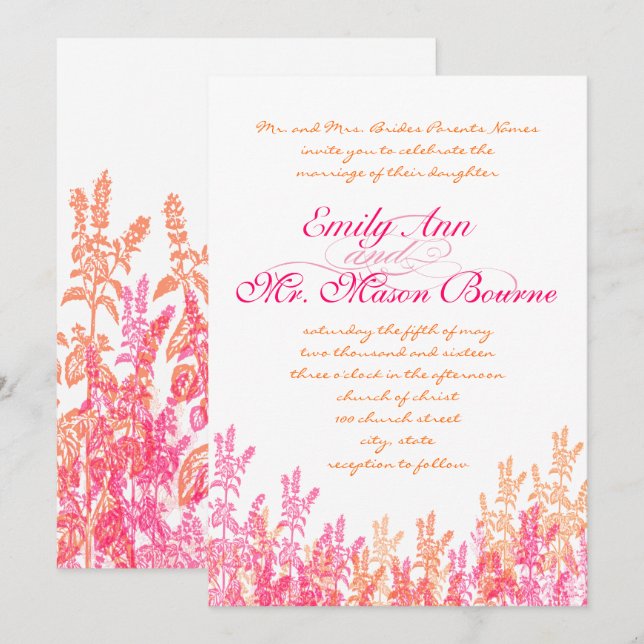 Coral & Pink Wildflower Wedding Invites (Front/Back)