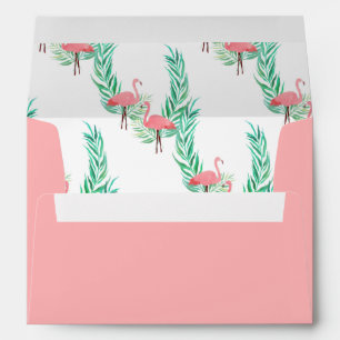 Coral Pink with Watercolor Flamingo Lining Envelope
