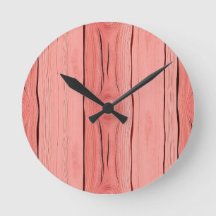 Coral Pink Wood Grain Rustic Farmhouse Texture Round Clock