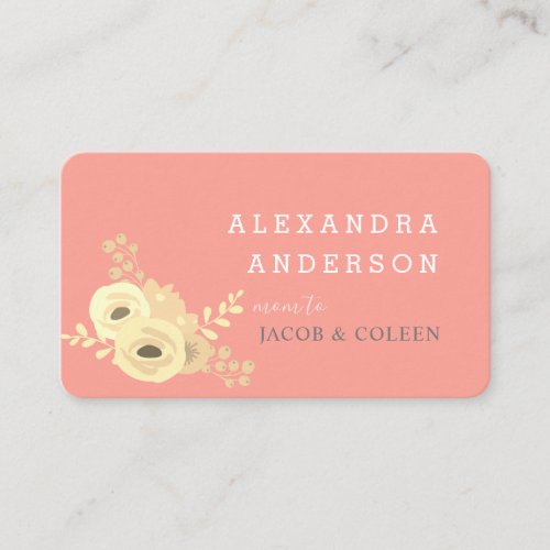 Coral Pink Yellow Rose Floral Mommy Business Card