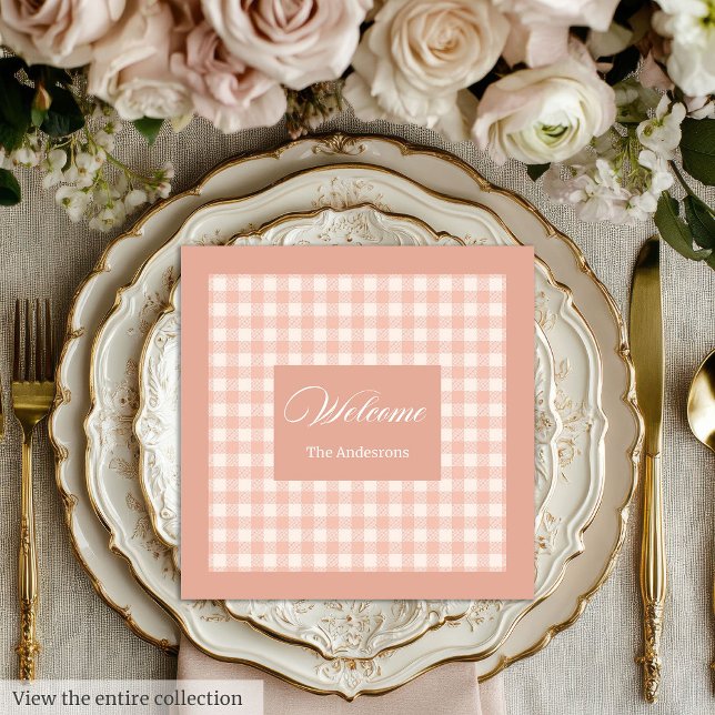 Coral Plaid Napkins Personalized Elegant Accent (Coral Plaid Napkins Personalized Elegant Accent)