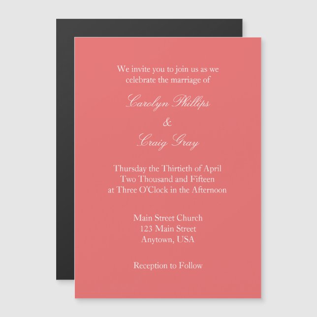 Coral Plain Simple Magnetic Wedding Invitation (Front/Back)