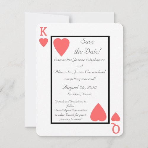 Coral Playing Card KingQueen Save the Date