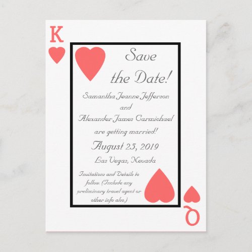 Coral Playing Card KingQueen Save the Date