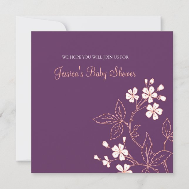Coral Plum Floral Custom Baby Shower Invitations (Front)