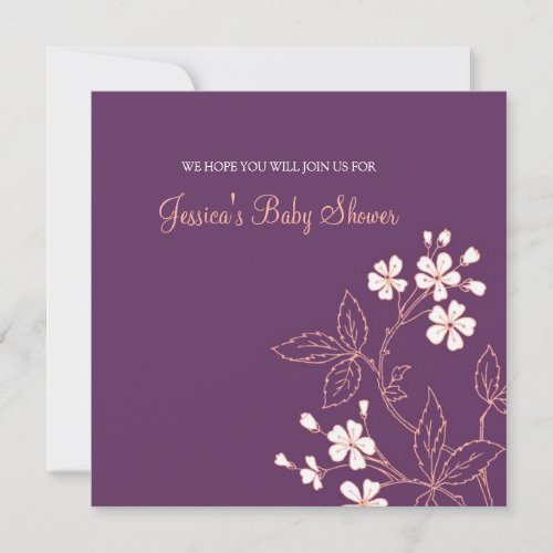 Coral Plum Floral Custom Baby Shower Invitations