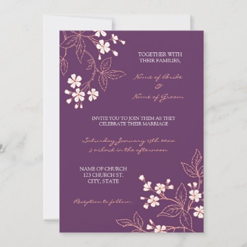 Coral Plum Floral Photo Wedding Invitation Cards