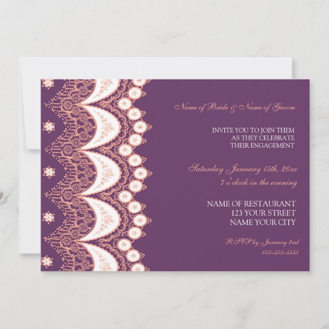 Coral Plum Lace Engagement Party Invitations (Front)