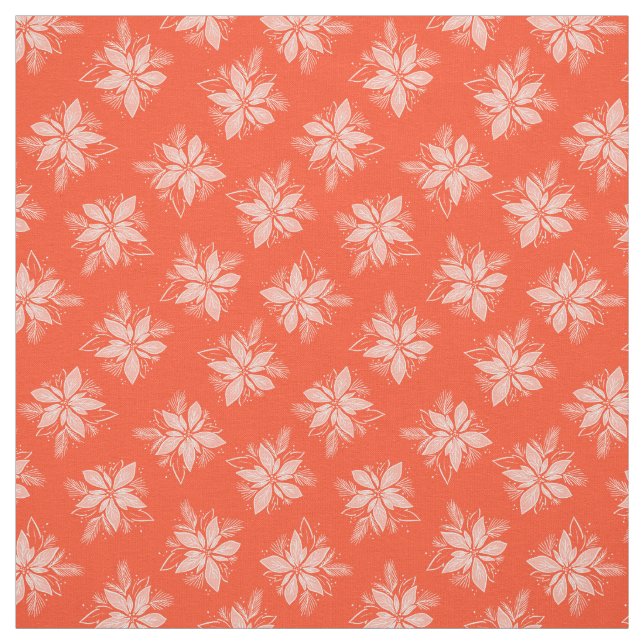 Coral Poinsettia Flower Christmas pattern Fabric (Swatch)