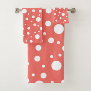 Coral Polka Dot Bath Towel Set